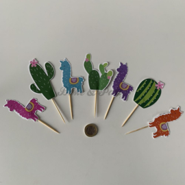 Cupcake Toppers "Alpaca & Cactus" (7 stuks)