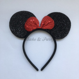 Diadeem "Minnie Mouse" (Zwart/Rood Glitter)