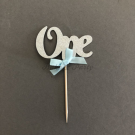 Cupcake Toppers "One" Zilver/Blauw (6 stuks)