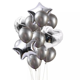 Folie & Latex Ballonnen Party Set Zilver (14 stuks)