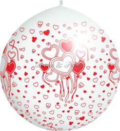 Reuzen Ballon "Hearts" Wit Pastel