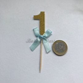 Cupcake Toppers "1" Goud/Blauw (10 stuks)