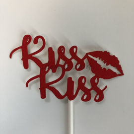 Taart Topper "Kiss Kiss" Rood Carton (klein)