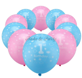 Latex Ballonnen "1st Birthday" Roze (20 stuks)