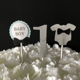 Taart Toppers Carton "1 Baby Boy" (3 stuks)