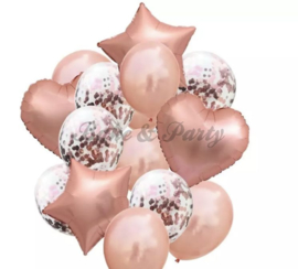 Folie & Latex Ballonnen Party Set Rosé Goud Confetti (2) (14 stuks)