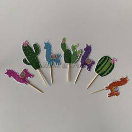 Cupcake Toppers "Alpaca & Cactus" (7 stuks)