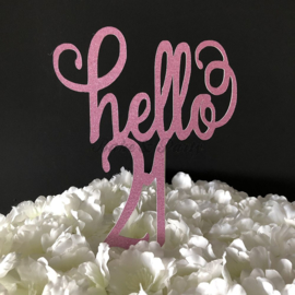 Taart Topper Carton "Hello 21"