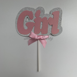 Taart Topper "Girl" Zilver/Roze Carton (klein)