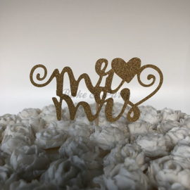 Taart Topper "Mr & Mrs" (1) Goud Carton (klein)