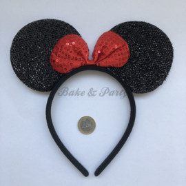 Diadeem "Minnie Mouse" (Zwart/Rood Glitter)