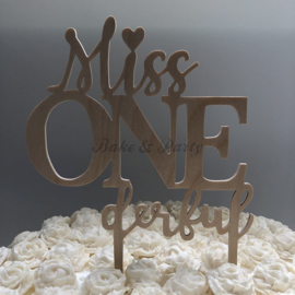 Taart Topper "Miss One derful" Hout (handgemaakt)