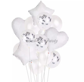 Folie & Latex Ballonnen Party Set Wit Confetti (14 stuks)