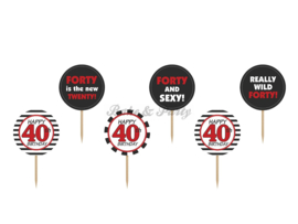 Cupcake Toppers "Forty" (6 stuks)