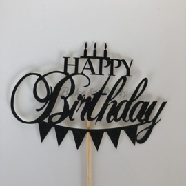 Taart Topper "Happy Birthday" (1) Zwart Carton (klein)