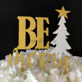 Taart Topper Carton "Be Merry" Goud/Zilver