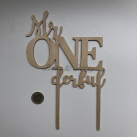 Taart Topper "Mr One derful" Hout (handgemaakt)