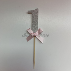 Cupcake Toppers "1" Zilver/Roze (10 stuks)