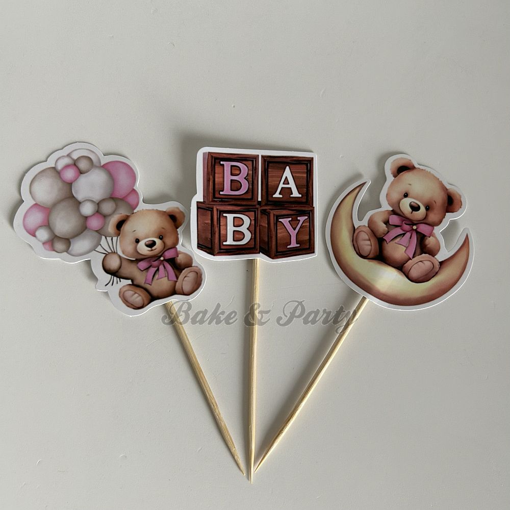 Cupcake Toppers "Baby" roze (12 stuks)