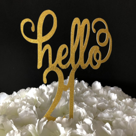 Taart Topper Carton "Hello 21"