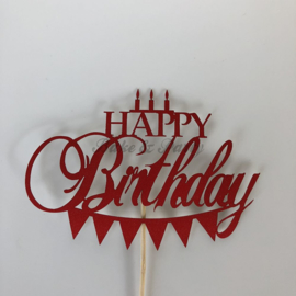 Taart Topper "Happy Birthday" (1) Rood Carton (klein)