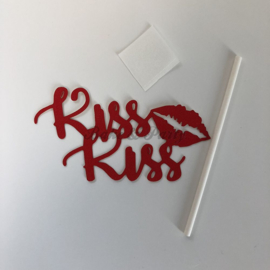 Taart Topper "Kiss Kiss" Rood Carton (klein)