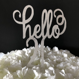 Taart Topper Carton "Hello 21"