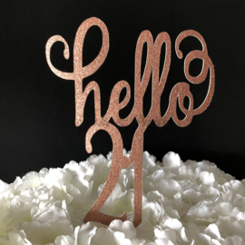 Taart Topper Carton "Hello 21"