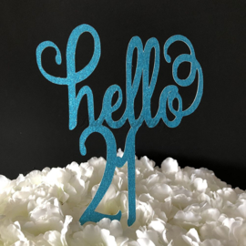 Taart Topper Carton "Hello 21"