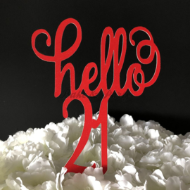 Taart Topper Carton "Hello 21"