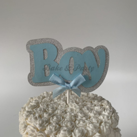 Taart Topper "Boy" Zilver/Blauw Carton (klein)