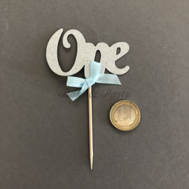 Cupcake Toppers "One" Zilver/Blauw (6 stuks)