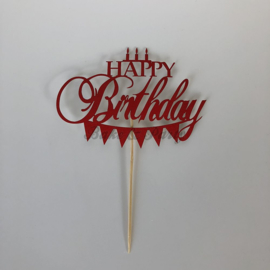 Taart Topper "Happy Birthday" (1) Rood Carton (klein)