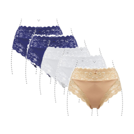 J&C Underwear Dames Slip 805 5-Pack Blauw, Wit, Beige