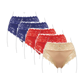 J&C Underwear Dames Slip 805 5-Pack Blauw, Rood, Beige