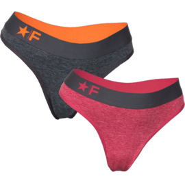 Funderwear Dames String 2-Pack Rood Zwart Melange