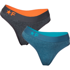 Funderwear Dames String 2-Pack Petrol Zwart Melange