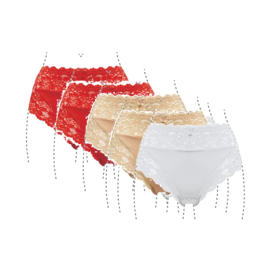 J&C Underwear Dames Slip 805 5-Pack Rood, Beige, Wit