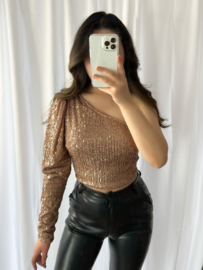 Off Shoulder Glitter Top- rosé