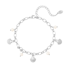 Enkelbandje- Schelpjes & parels 'zilver'