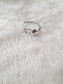 Ring- Birthstone 'zilver' verstelbaar- maand juli