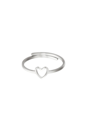 Ring- Open Heart 'zilver' verstelbaar