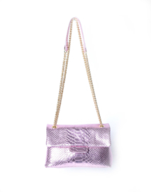 Tas- Snake Metallic 'roze' (echt leer)