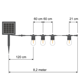 Lichtsnoer voor buiten 8 meter met 12 lampen