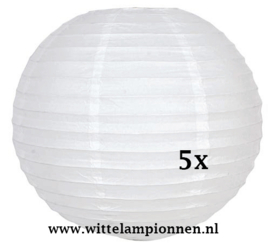 Lampion wit rijstpapier 35 cm - 5 stuks