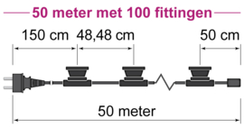 Prikkabel 50 meter compleet met 100 led lampen