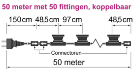 Prikkabel koppelbaar 50 meter met 50 led lampen