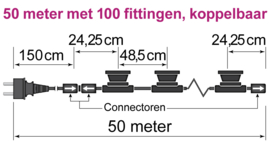 Prikkabel koppelbaar 50 meter 100 led lampen