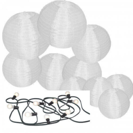 20 nylon lampionnen + prikkabel verlichting