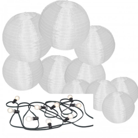 Witte nylon lampion pakket + prikkabel verlichting